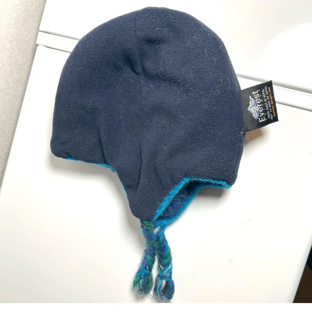 everest designs sherpa earflap blue wool fleece lined youth size 5-12 ‎ knit hat